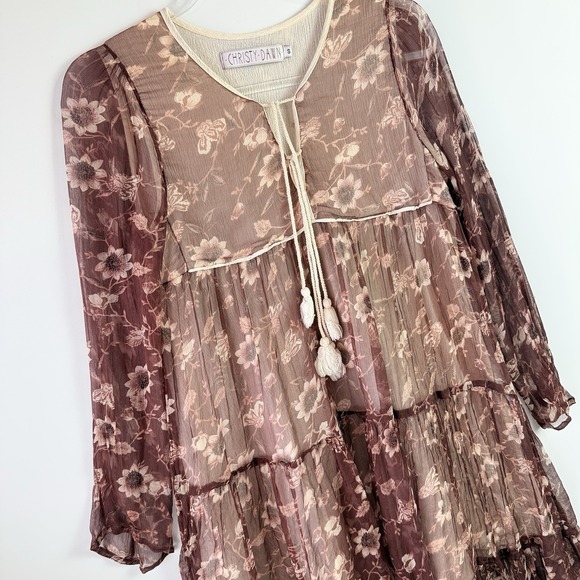 Christy Dawn The Paloma Dress Women S Rust Floral Tiered Sheer Boho $328 - Picture 3 of 14